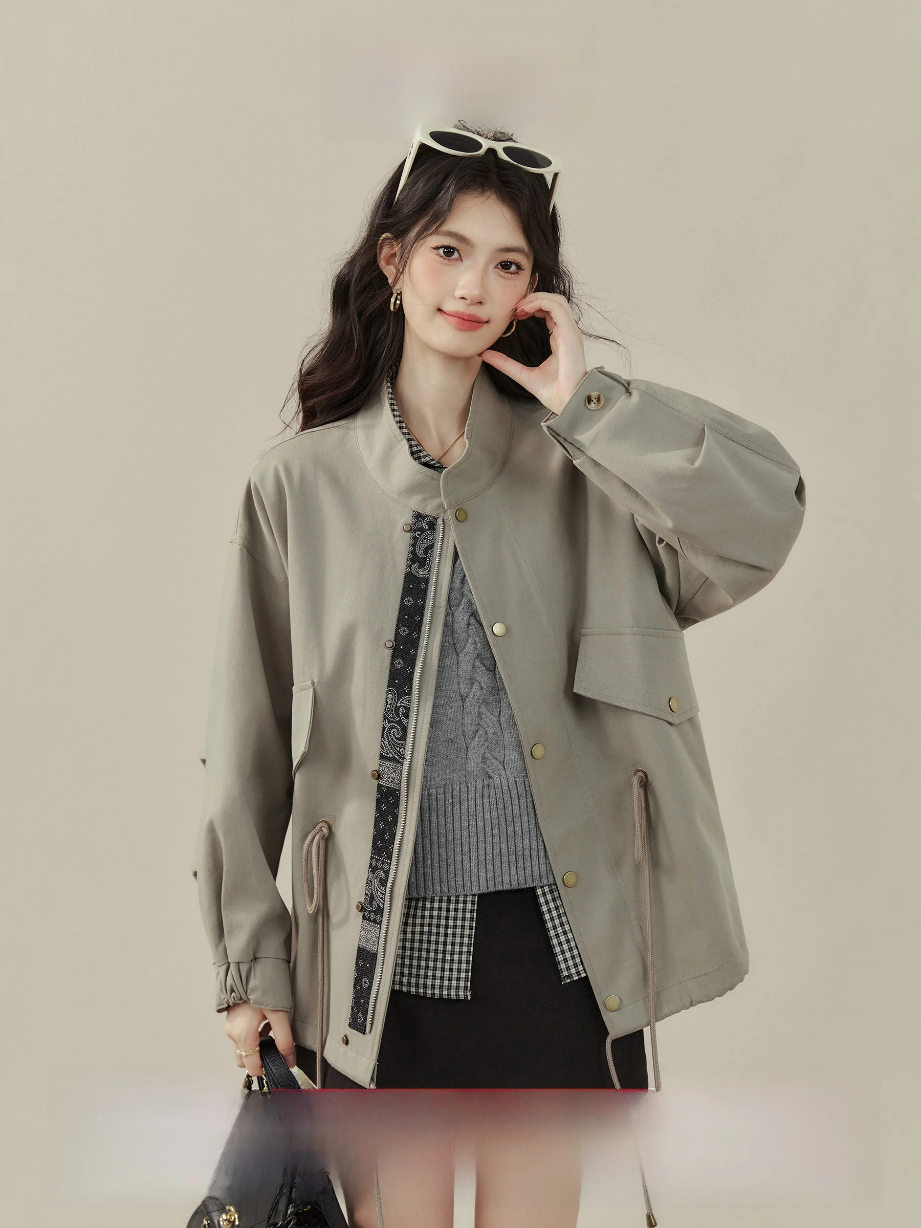 

Ele ort Jaet Outerwear Women's Korean Sle Chic Coat Unique Attractive Casual Loose Fit Windbreaker for Ladies