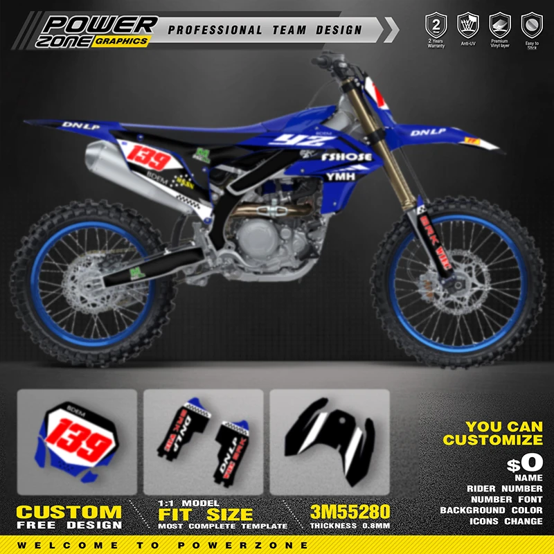 

Пользовательская команда PowerZone для YAMAHA YZF450 2023-2025 YZF250 2024-2026, графические фоны, наклейки, комплект наклеек для мотоциклов, 09