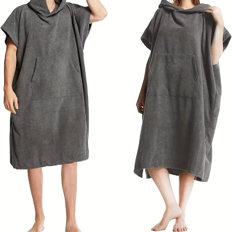 1PCS Short  Loose Polyester Hooded Towel Poncho Microfiber Soft Absorbent Beach Robe Outdoor Travel Quick Dry Wrap Bath Robe