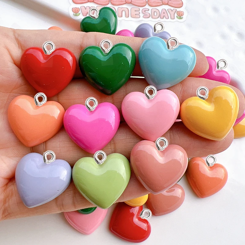 10Pcs Glossy Color Love Heart Resin Charms Fashion Women Drops Earrings Necklace Pendant DIY Keychain Bracelet Decor Accessories