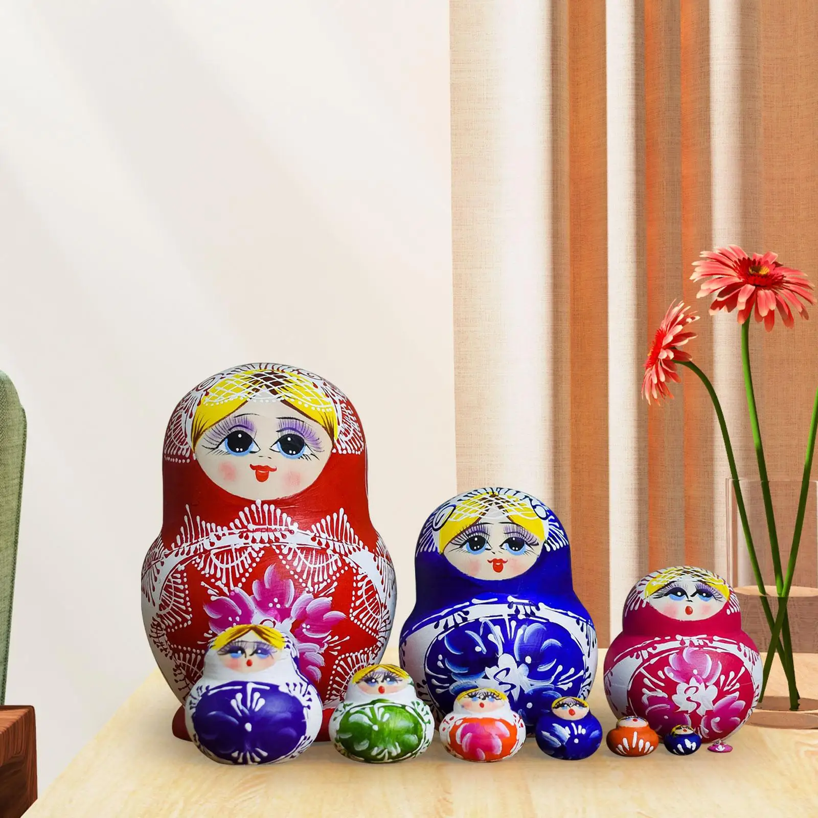 10x hölzerne russische Nist puppe Figuren Cartoon Ornament Holz Stapelung versch achtelt Set für Ostern Geburtstag Büro nach Hause Erwachsene