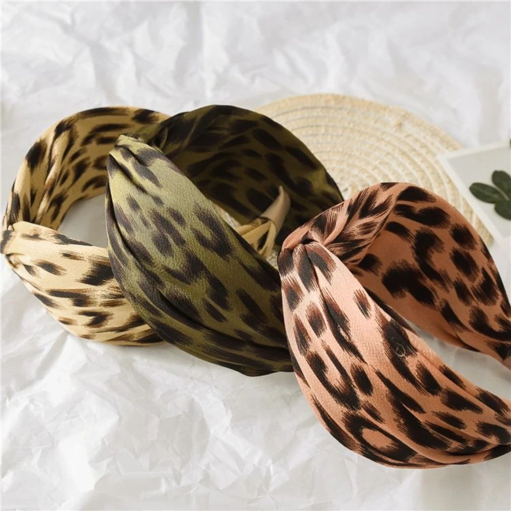 New Wide Edge Leopard Print Headband Face Satin Cross Hair Bands for Women Hair Accessories Wholesale