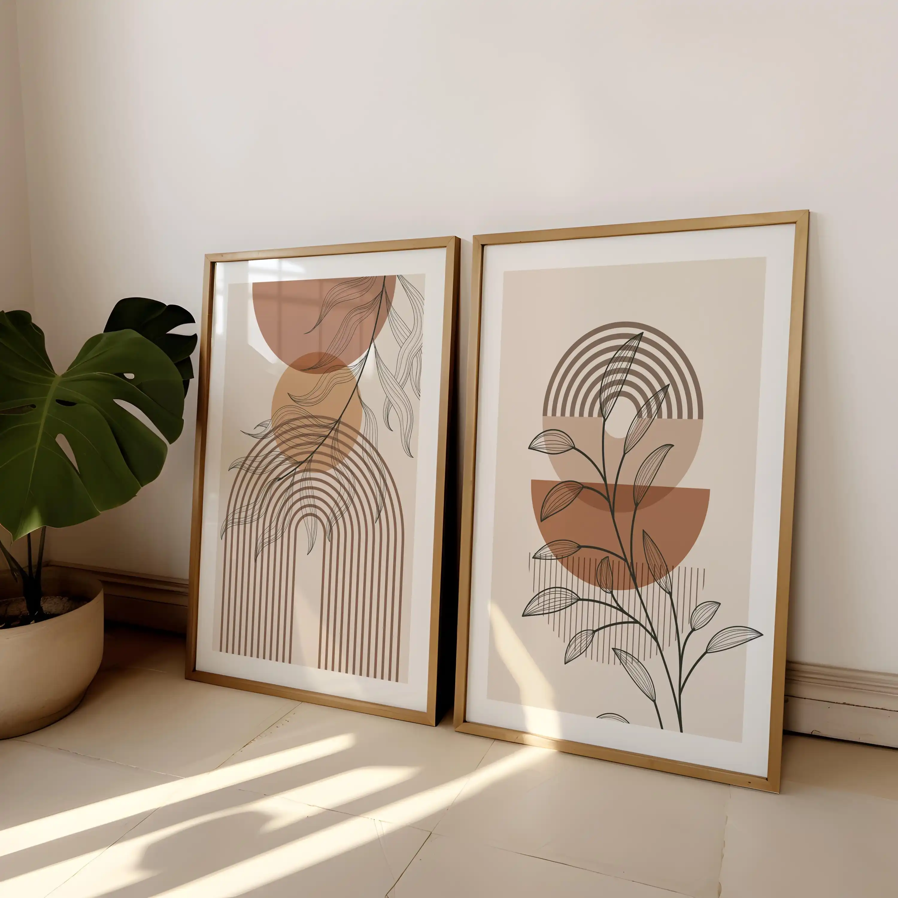 2pcs frameless Canvas Painting Japandi Botanical Wall Art Prints Set of 2 Abstract Arch Designs Canvas Poster Prints Home Bedroo