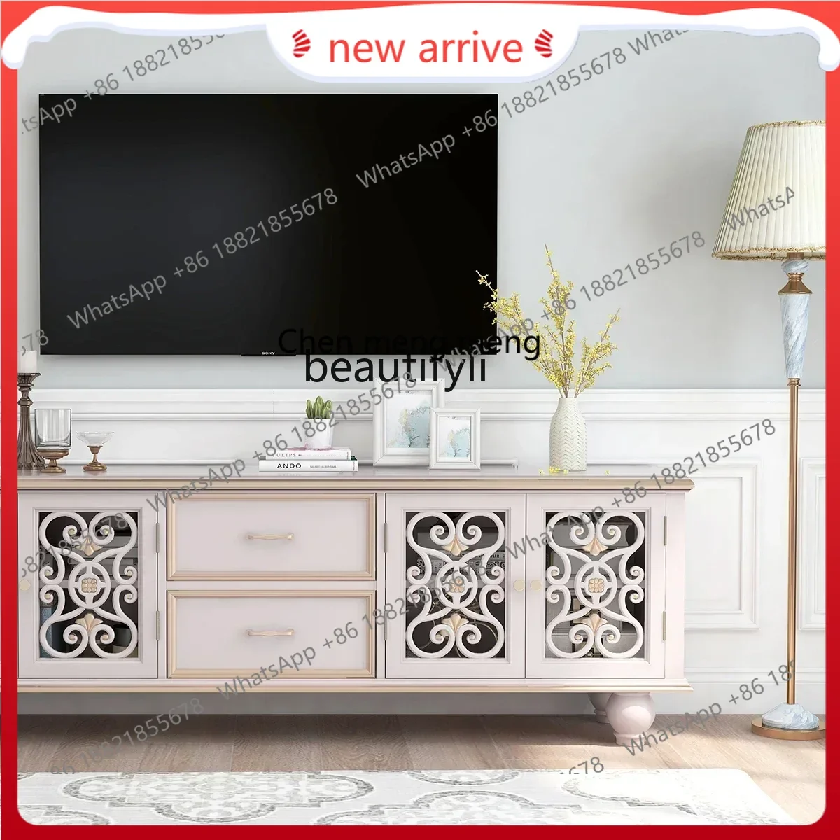 SS new style ss7486 Solid wood TV living room background wall decorative projector low cabinet storage against the wallss 7486