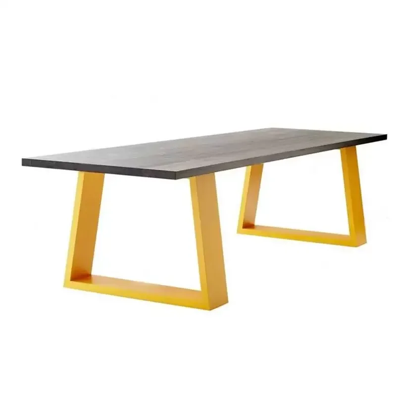 Wrought Iron & Solid Wood Dining Table – Retro Rectangular Computer Desk, Large Long Conference Table for Home/Office