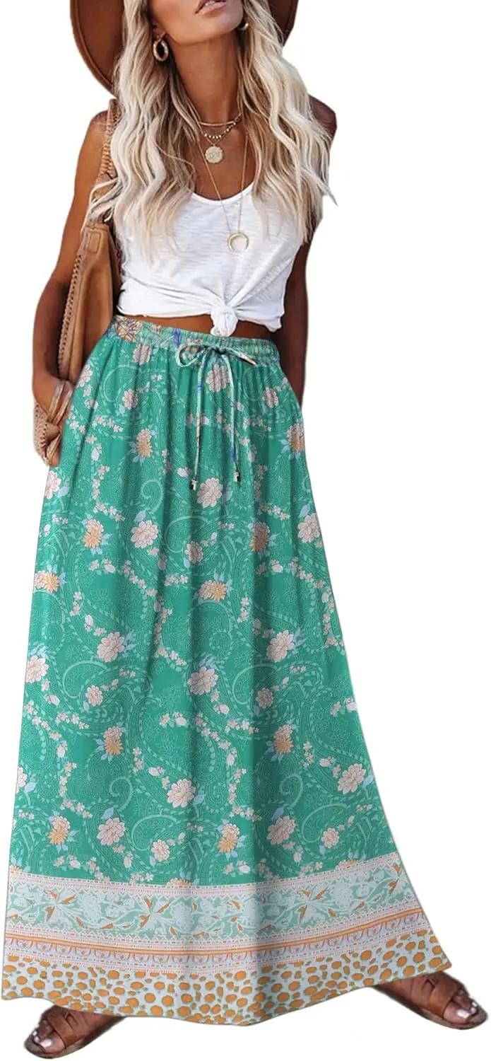 Luxy Trio Gonna floreale Boho da donna 2025 Gonne lunghe casual elastiche a vita alta Gonna lunga da spiaggia fluida