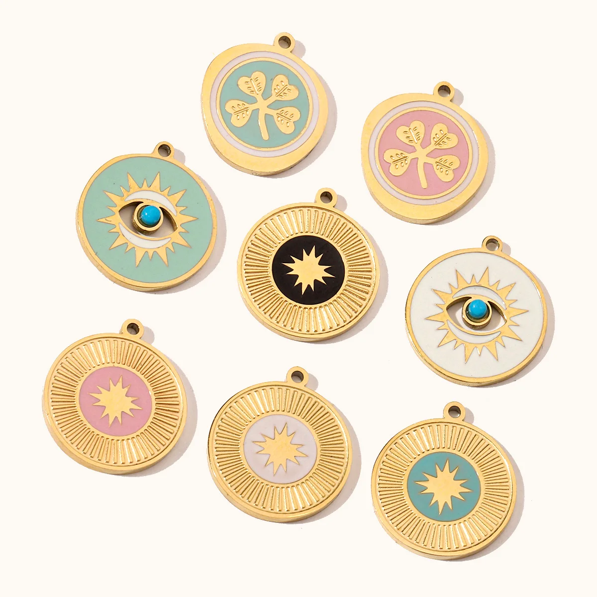 3pcs/Lot Steel 14K Gold Color Enamel Life Tree DIY Earrings Charms Female Star Eye Neaclace Pendant For Jewelry Making