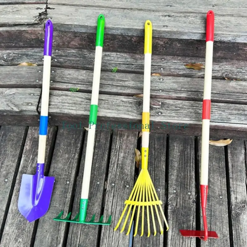 57QF 2Pcs Child Safe Wooden Rakes Shovel Set For Yard Work Sand Play Detachable Head Wooden Construction Gardening Toy