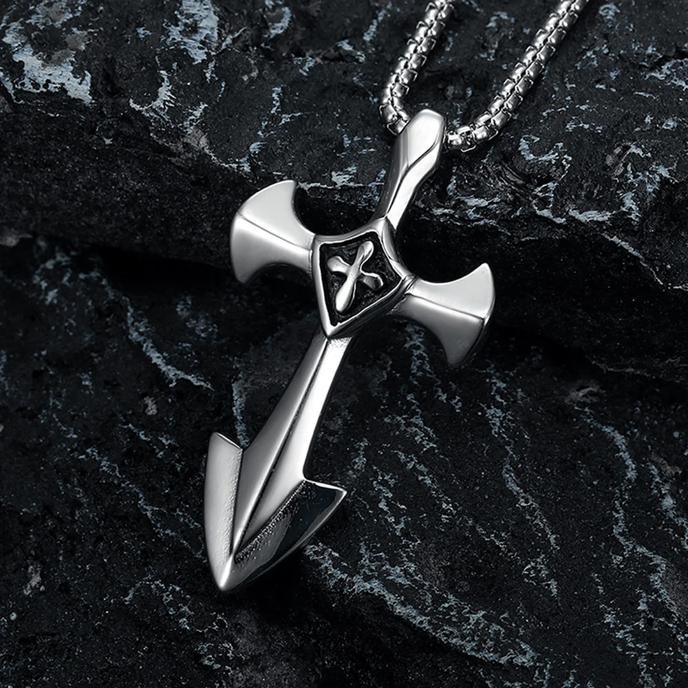 Vintage Punk Hip Hop Templar Knight Cross Pendants Necklaces For Men Women 316L Stainless Steel Fashion Jewerly Drop Shipping