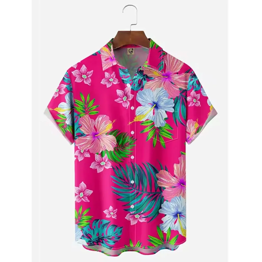 

Floral Shirts Men's Hawaii Shirts Holiday Party Blouse Cuba Style Lapel Beach Shirt Flower Camisas Short-sleeved