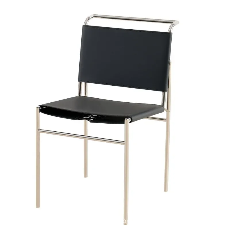 Ins Nordic Internet celebrity vintage Rockburun chair antique stainless steel tube dining simple leather chair