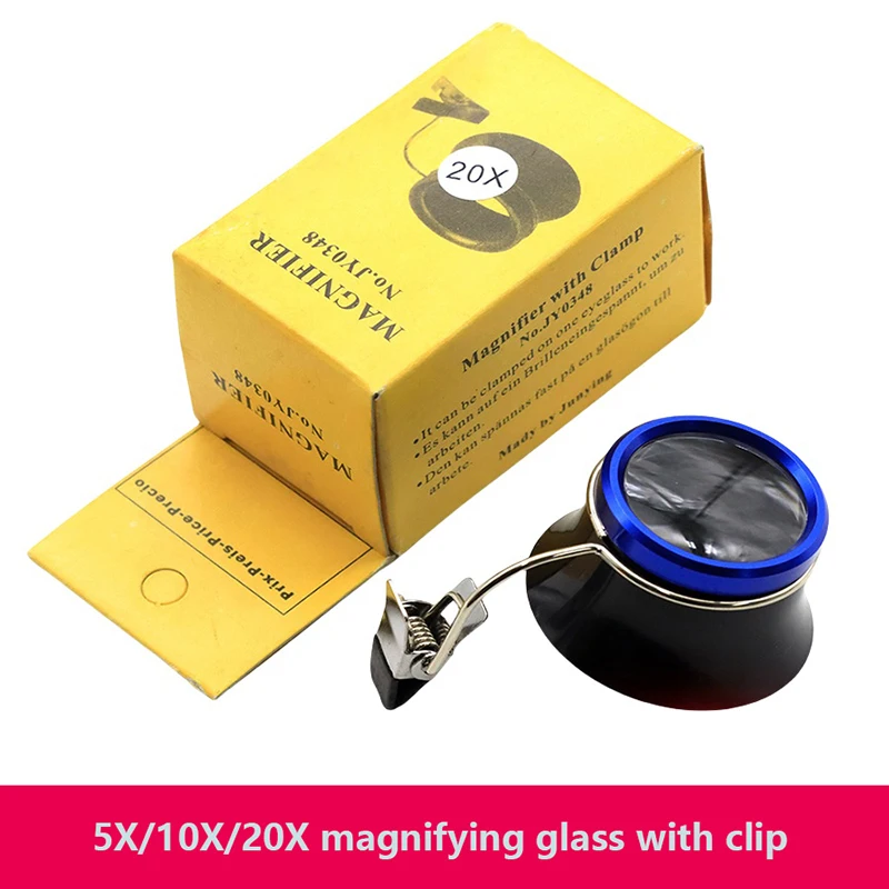 1PC Portable Eyepiece 5X 10X 20X Eyeglass Magnifier Clip-On Eye Loupe Magnifying Lens Process Operation Watchmakers Repair Tool