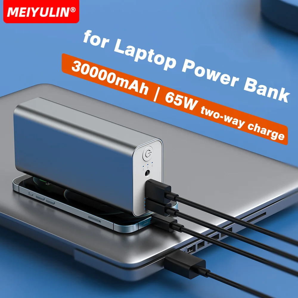 30000 mAh 65 W Power Bank Grote capaciteit Draagbare 12 V DC Snel opladen Externe reservebatterij voor laptop iPhone Samsung Xiaomi