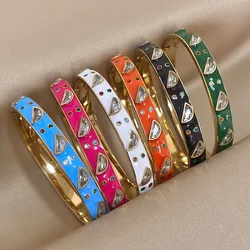Fashion Colorful Enamel Stainless Steel Bangle Exquisite 316L Stainless Steel Colorful Zircon Cuff Bracelets Waterproof Jewelry