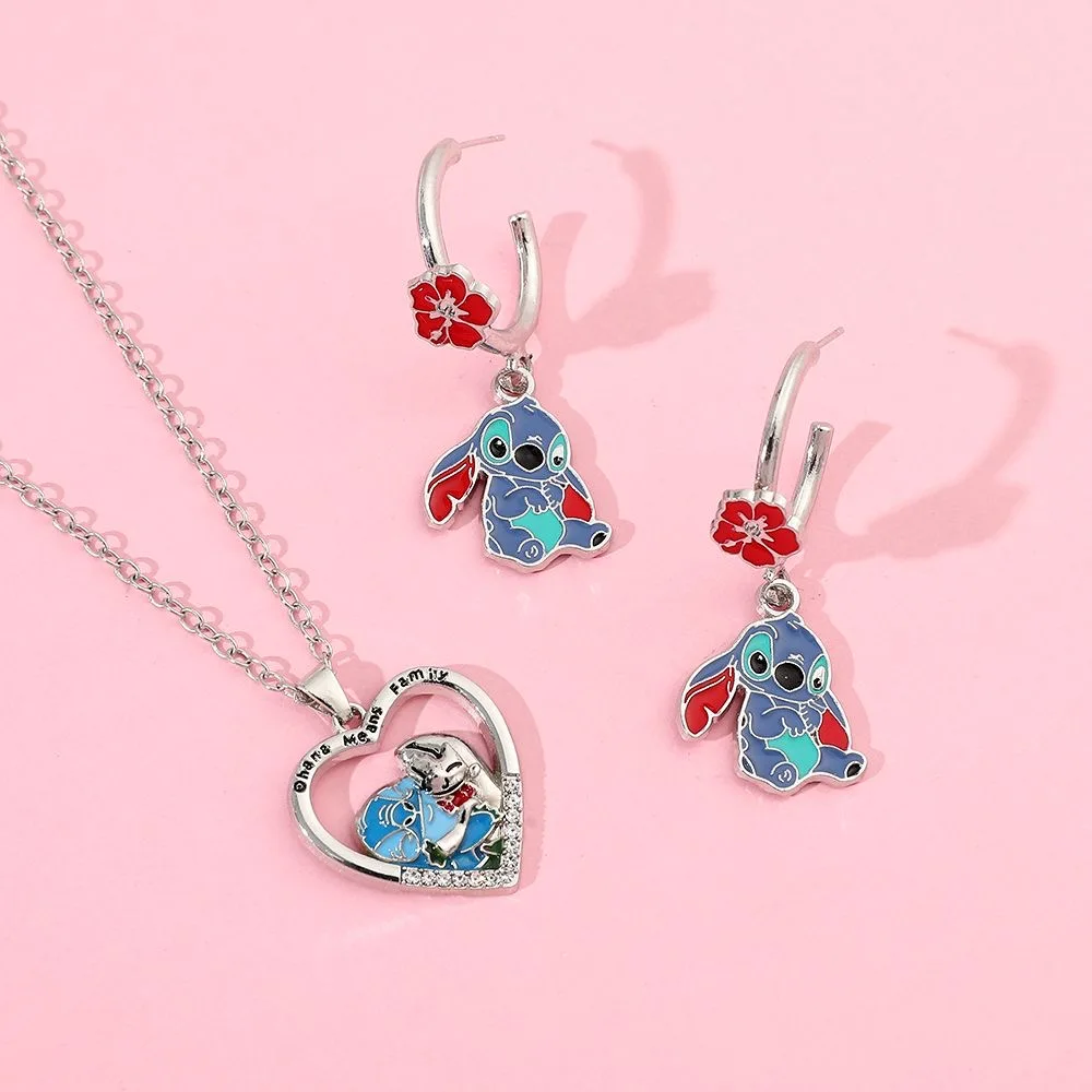 Cartoon Disney Stitch Necklace Earrings Friendship Necklace Fashion Festival Gift Pendant Children\'s Birthday Gift