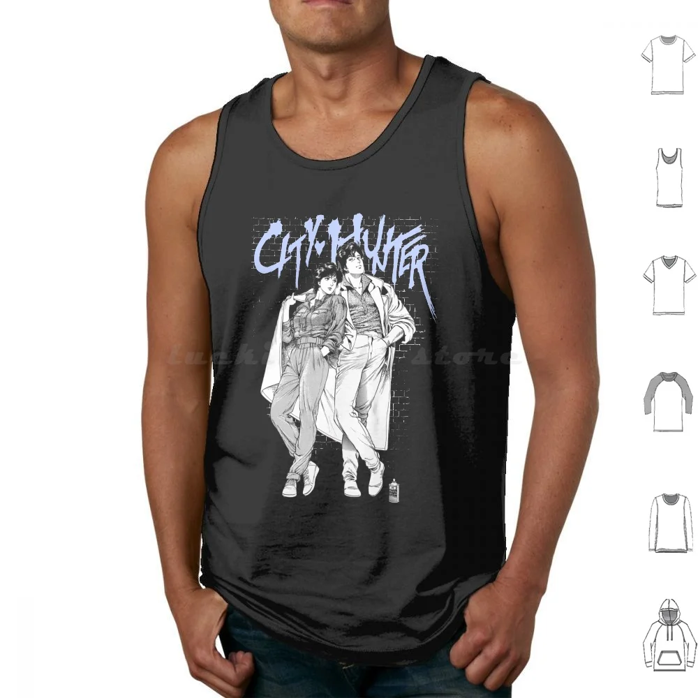 City Hunter Tank Tops Vest Sleeveless City Hunter Anime Manga 80s Retro Vintage Ryo Saeba Kaori Makimura