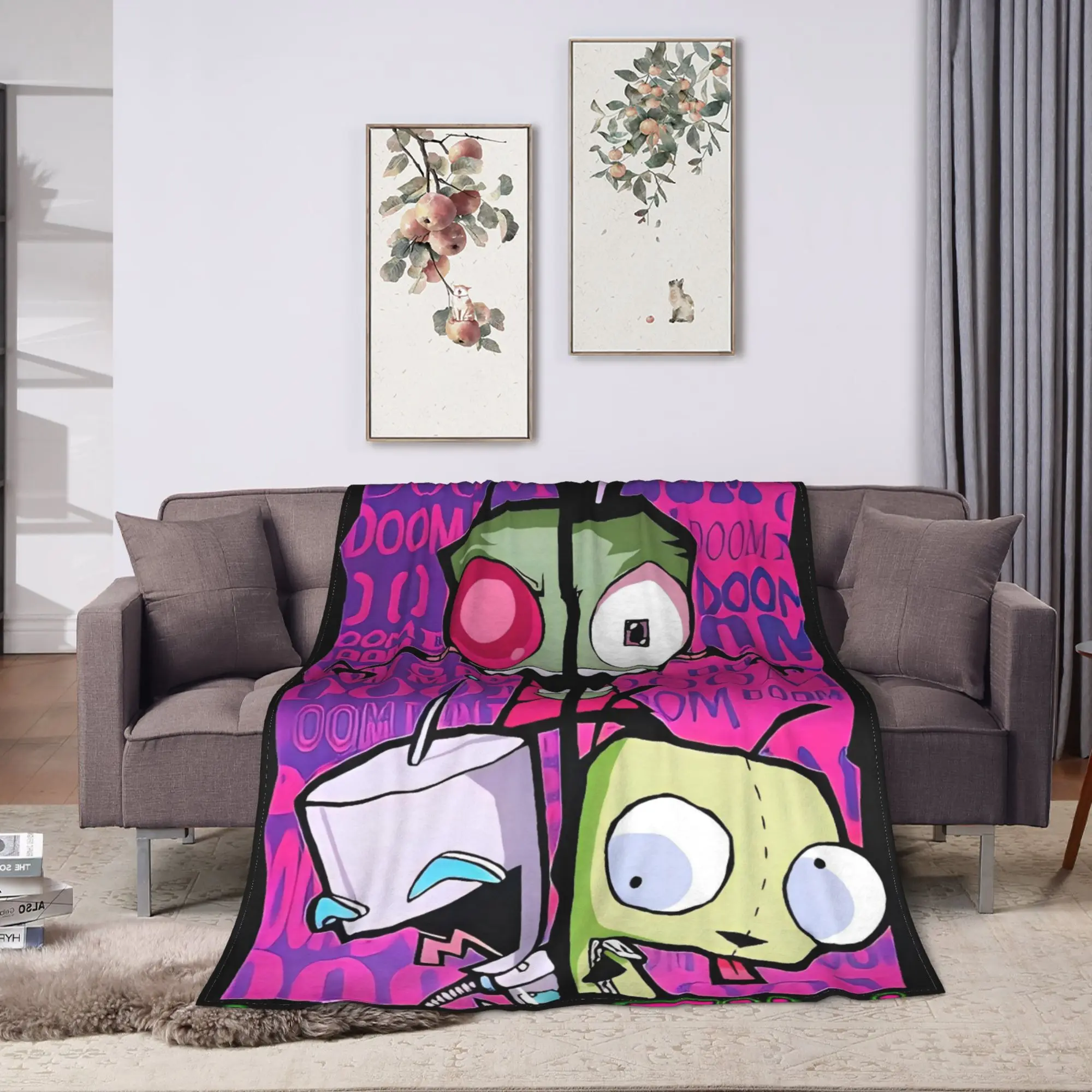 Invader Zim Movie Blanket  Soft Aesthetic Plush Throw Blanket For Bedroom Airplane Travel Flannel Bedspread Bed Cover