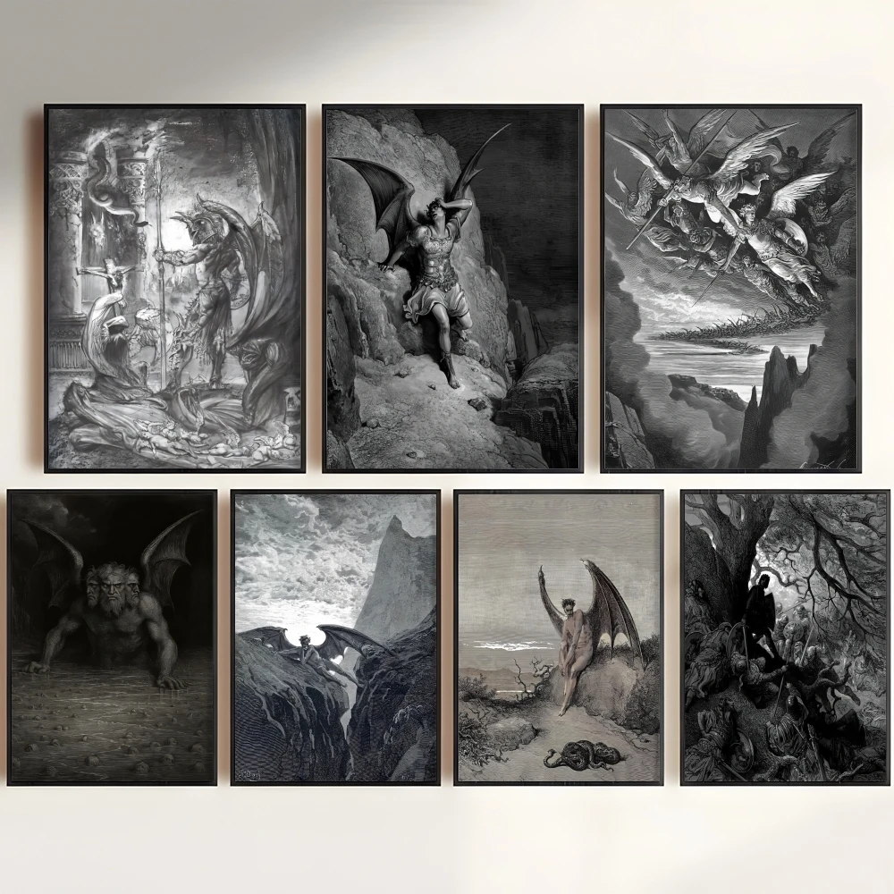 G-gustav Dore Satan Paradise Lost Monste Painting Calligraphy Wall Art HD Canvas Oil Painting Posters Prints Home Decor Gift