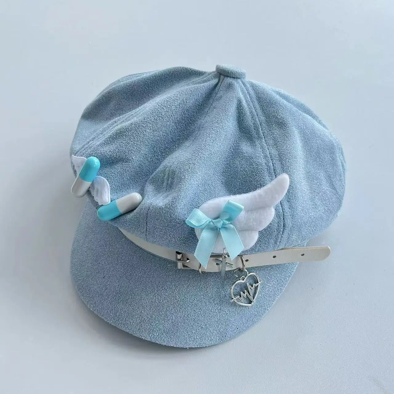 Y2K Harajuku alas de Ángel remache estilo japonés boina de Panda gorra octogonal para mujer lindo Otoño Invierno sombrero