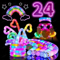 Luxury Mixed Color Pop Tube Lighted LED Sensory Toys Pull Stretch Tube Toddlers Gifts Children's Luminous Popping Party Supplies