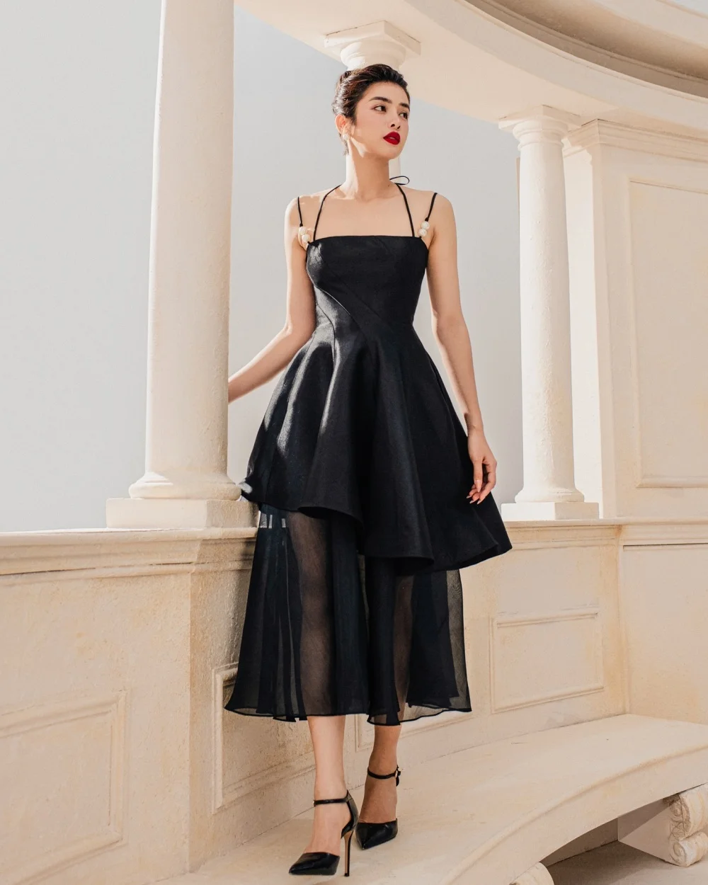 

Sexy Jersey Pleat A-line Spaghetti Strap Midi Dresses Prom Dresses Classic Exquisite Modern Style Pastrol Unisex Chinese Style