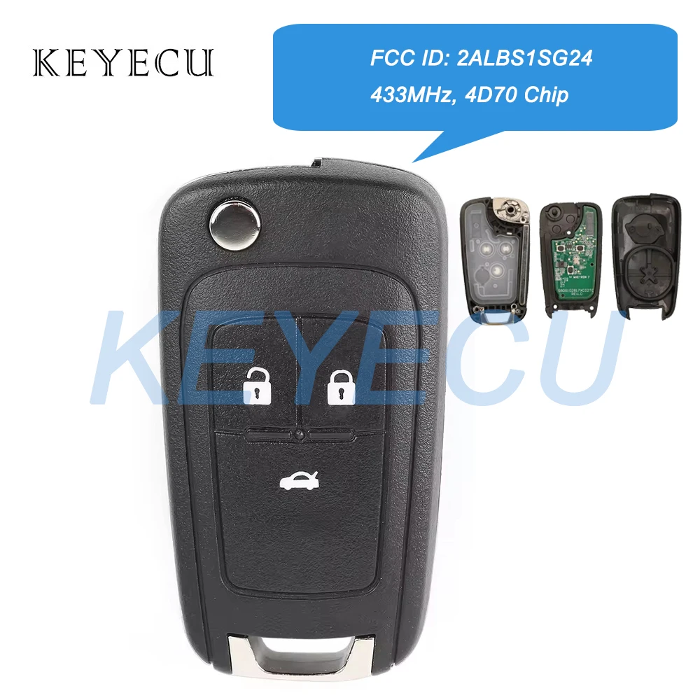 Keyecu 2ALBS1SG24 433MHz ID70 4D70 Chip Flip Remote Car Key Fob 3 Buttons Replacement for Chevrolet Aveo Cavalier 2019 2020