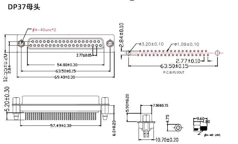 2 Stück DP9 Pin Rivet Fishhook Typ DB9/15/25/37 Stecker und Buchse Gerade Lötplatte Serieller Anschluss RS232 COM – Detail 10