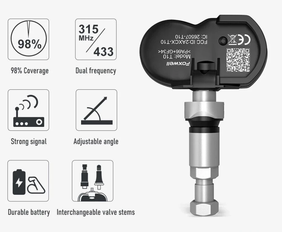 FOXWELL T10 Universal TPMS R F Sensor Programmable mx Sensor Dual Frequency 433Mhz 315MHz tire pressure monitoring system sensor