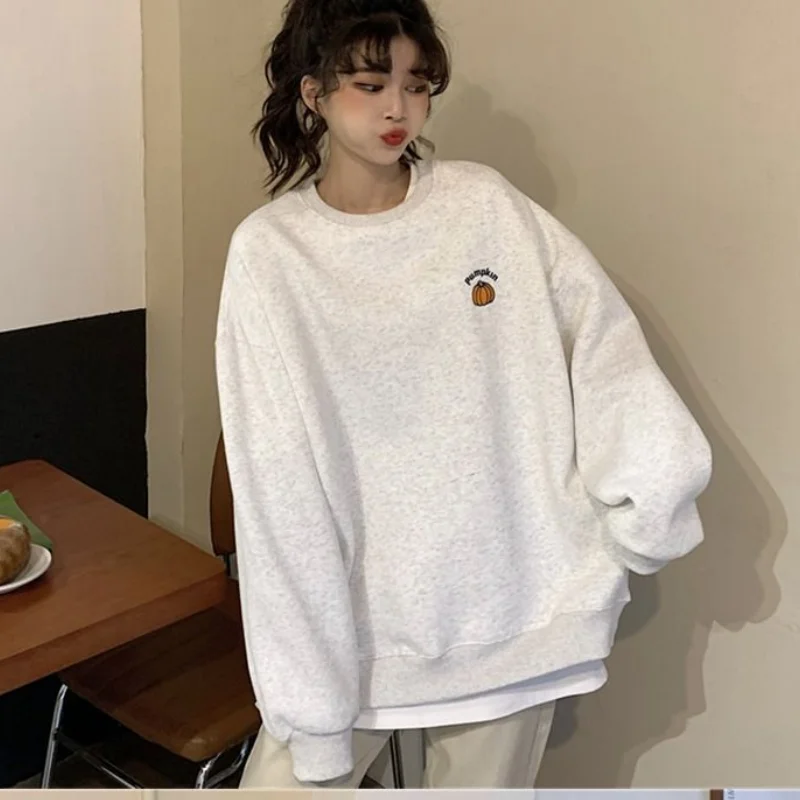 

Harajuku White Grey Crew Vintage Baggy Sweatshirt Women Autumn Winter Fashion Pumpkin Printing Lazy Wind Long Sleeves Pullover
