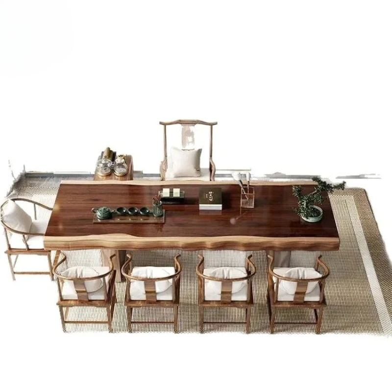 

X-S New Chinese log large board Kung Fu tea table living room solid wood tea table combination