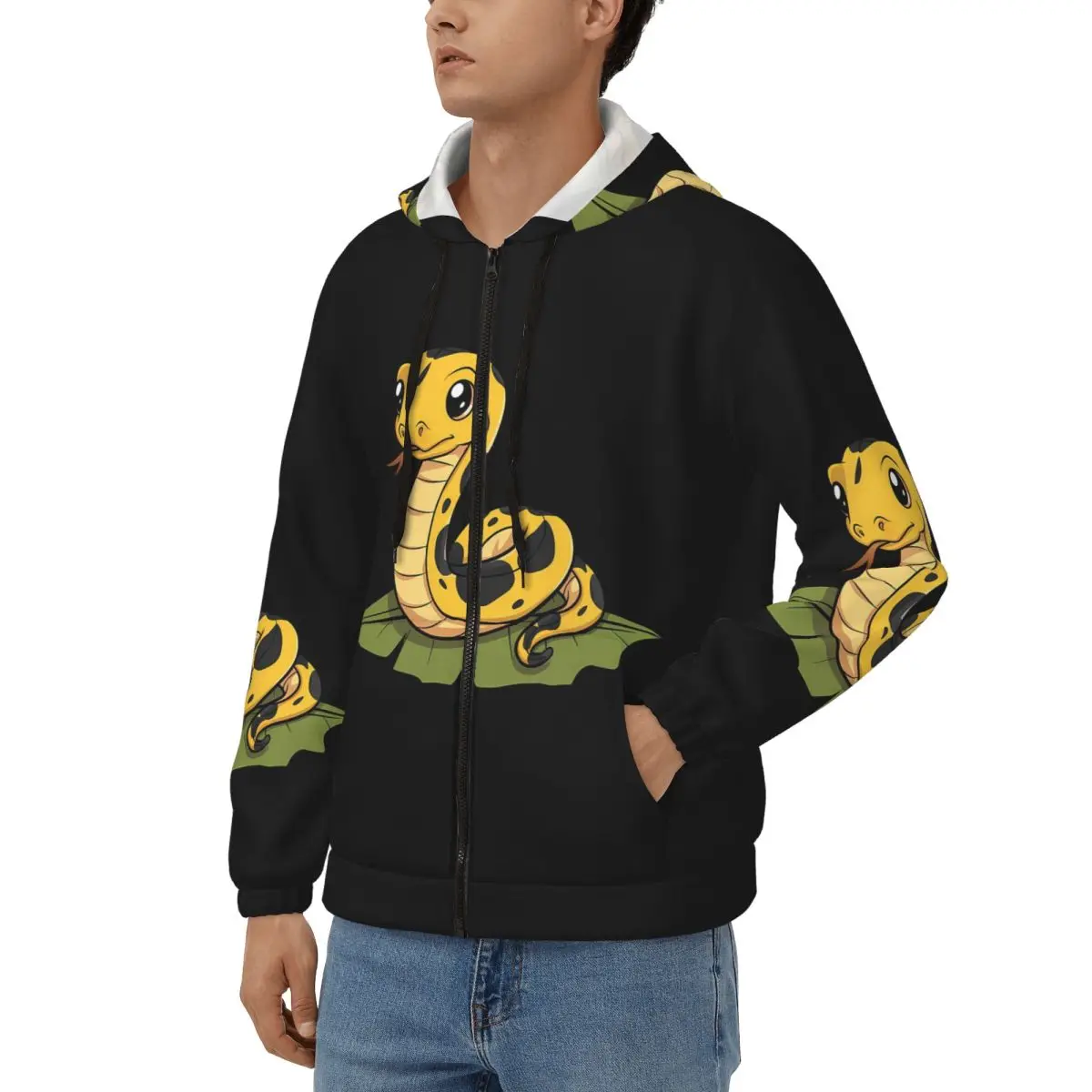 Golden Python Snake In Grass Zipper Hoodie Hip Hop Pullover Autumn Winter Men Women Sweatshirt Long Sleeve Tops