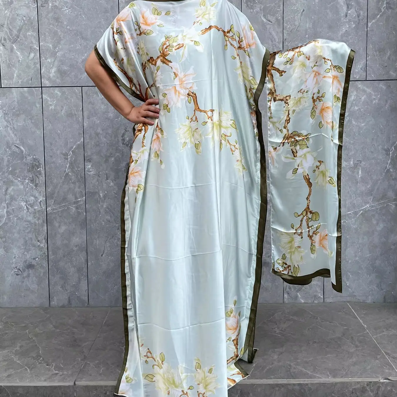 2023 New Kimono Rayon Oversize African Women Clothing Dubai Dashiki Abaya Free Size Print Design With Scarf Loose Long Dress