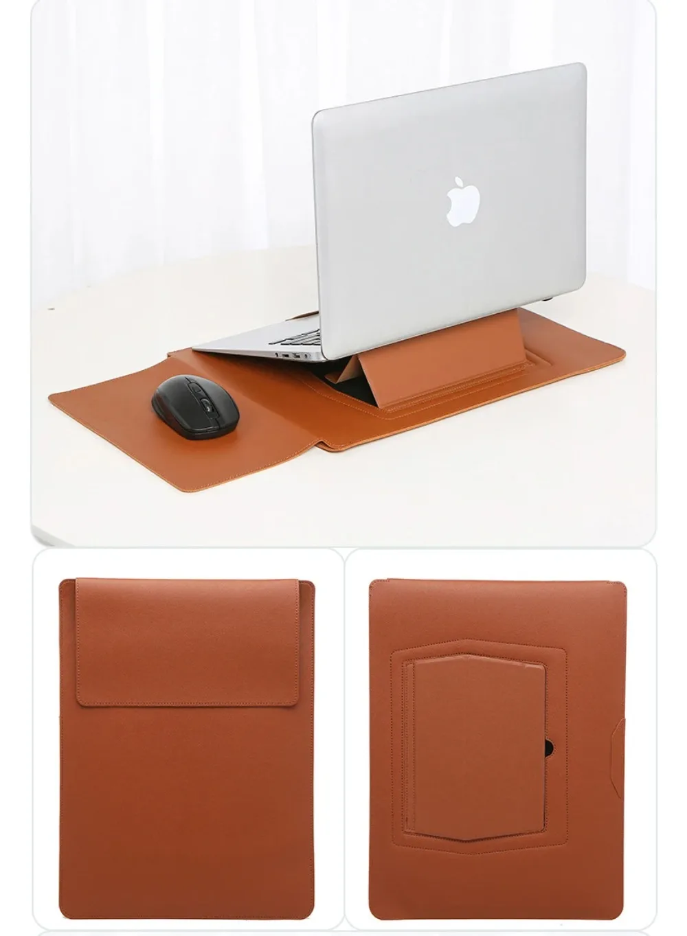 Portable Leather Laptop Sleeve Case Bag for Macbook Air 12 13 14 15 16 Inch M5 M4 M3 M2 Chip Mac Book Pro Adjustable Stand Cover