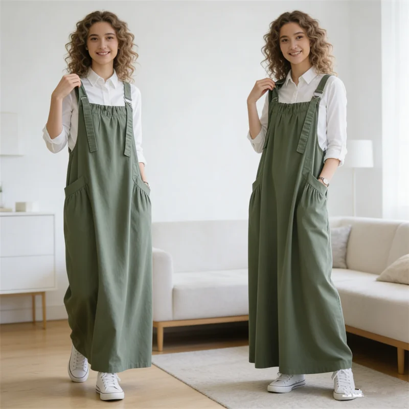 

Весенне-летняя модная свободная женская комбинезон-платье однотонного цвета с простыми карманами, повседневное женское платье на бретелях, мусульманская дубайская абайя