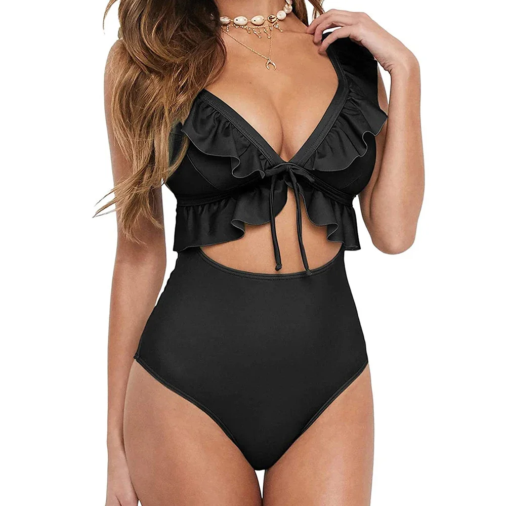 2022 New Sexy Ruffle One Piece Swimsuit Female Plus Size Swimwear Women Monokini Bathers Bathing Suits Beachwear Swim Ladies XXL