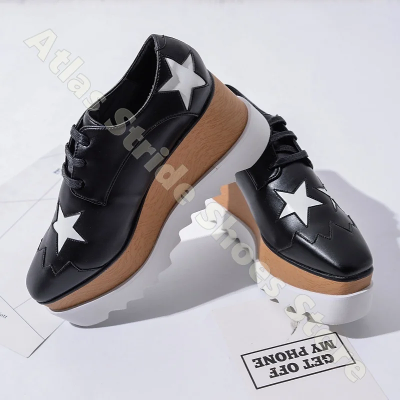 Zapatillas de plataforma plateadas metálicas con estrellas para mujer, con suela gruesa de cuña, con cordones, estilo vintage Y2K, para streetwear y senderismo.