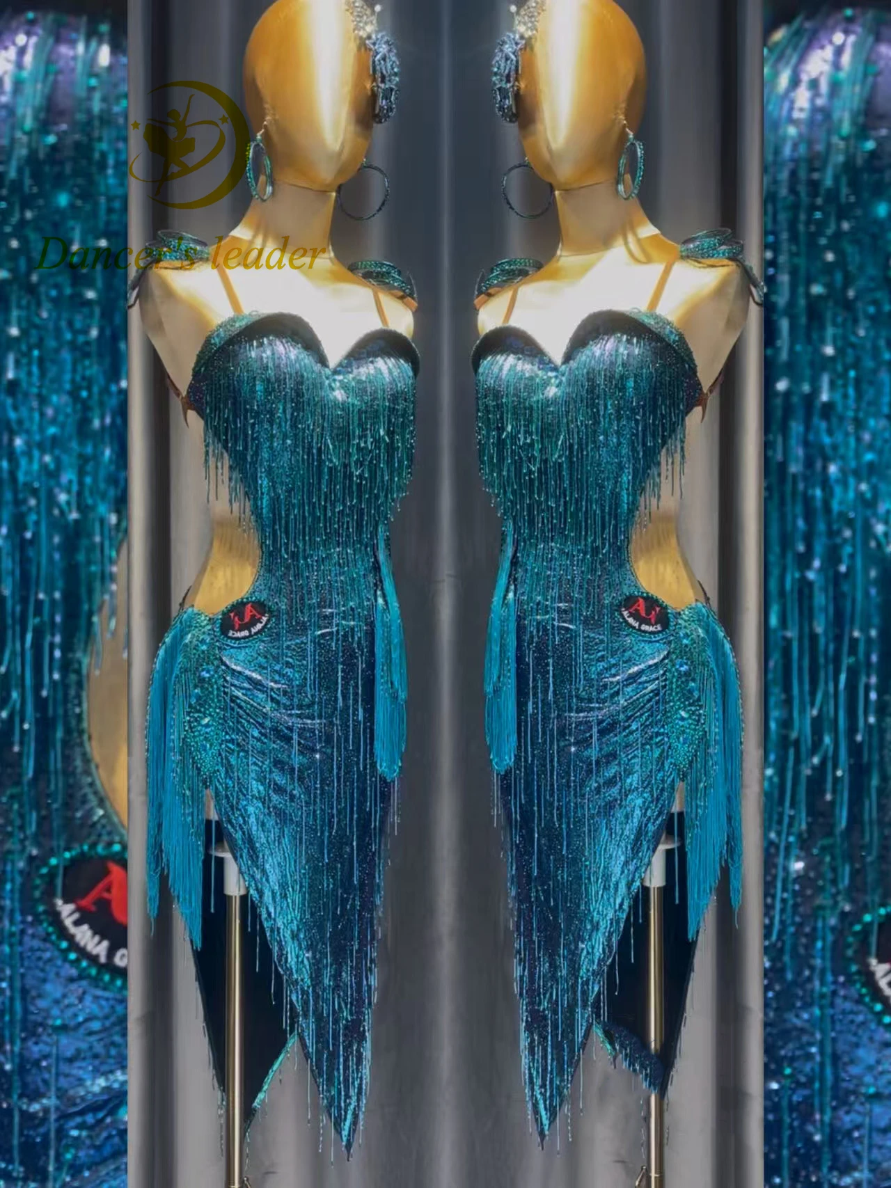 

Латинская танцовщица для взрослых и детей, элитное индивидуальное платье для бабушки, синее, зеленое, с жемчугом, танго, самба, AB, каменное платье для выступлений