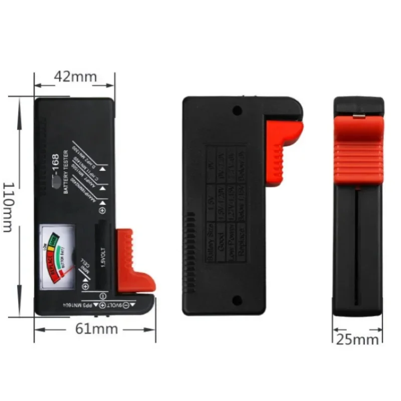 Digitaler hochpräziser Trockenbatteriespannungsmesser, Zeiger, verbleibender Kapazitätstester, universeller Knopfzellen-Batterie BT-168 9 V/1,5 V