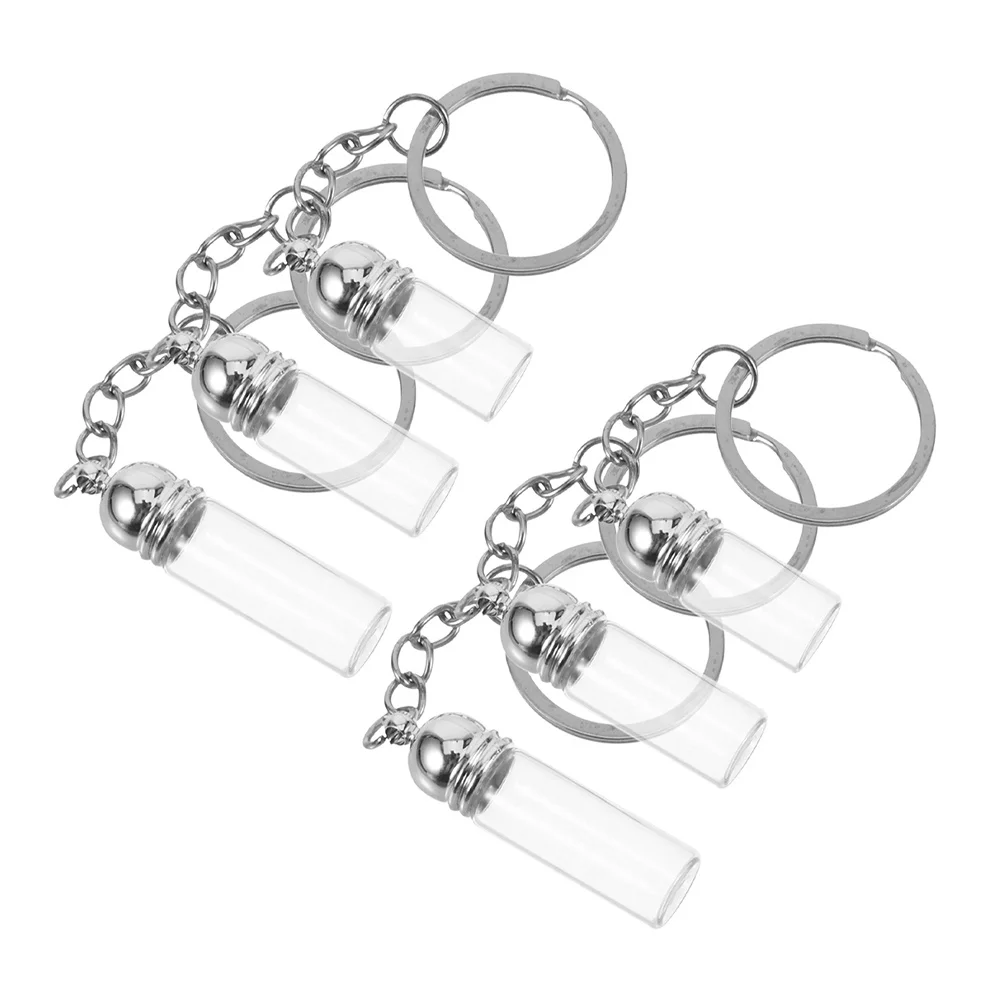 6 個の透明なガラスエッセンシャルオイルボトルキーホルダー小さな香水ボトルぶら下げキーホルダー収納瓶小さな瓶キャップ付き