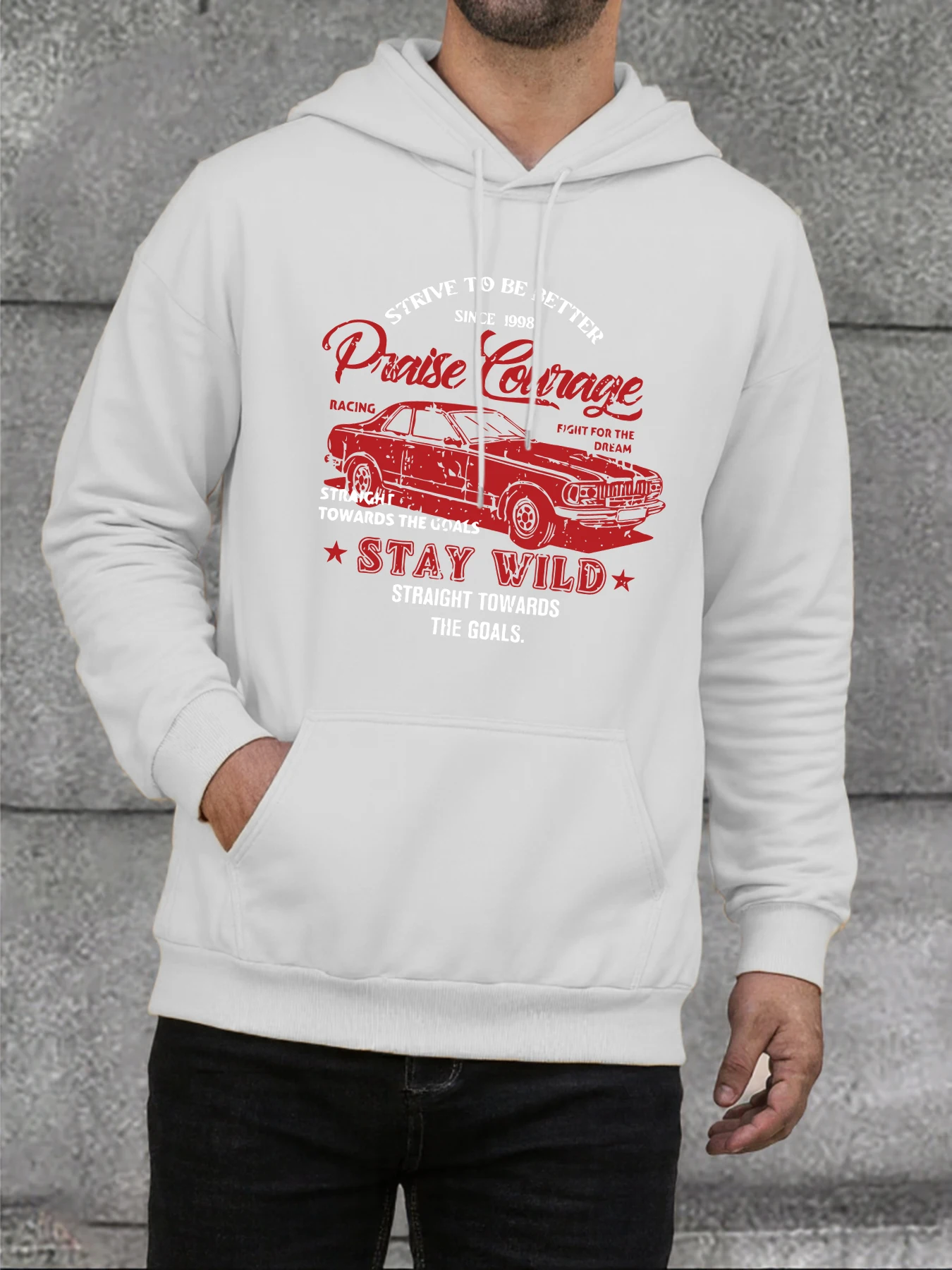 Bleiben wild rennwagen Drucke Männer Hoodie Straße Warme Pullover Lässige Hip Hop Kleidung Herbst Bequeme Oversize Kleidung männer