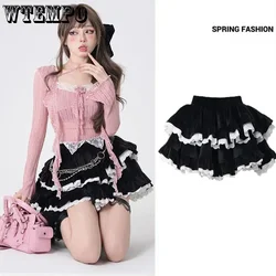 Sweet Cake Skirt Corduroy Women Fluffy Skirt Ruffle Edge Folds Splicing Design Hotsweet Pure Desire American Hottie Fashion Y2k