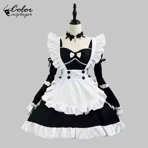 Color Cosplayer Classical Lolita Women Cosplay Costume Maid Comic-Con Outfit Anime Dress with Apron Coffee Servant Uniform