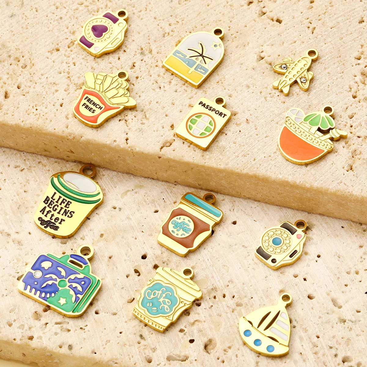 

3pcs/Lot Stainless Steel Enamel Camera Pendants Airplane Charms for Fashion Jewelry Making DIY Necklace Earring Accessory