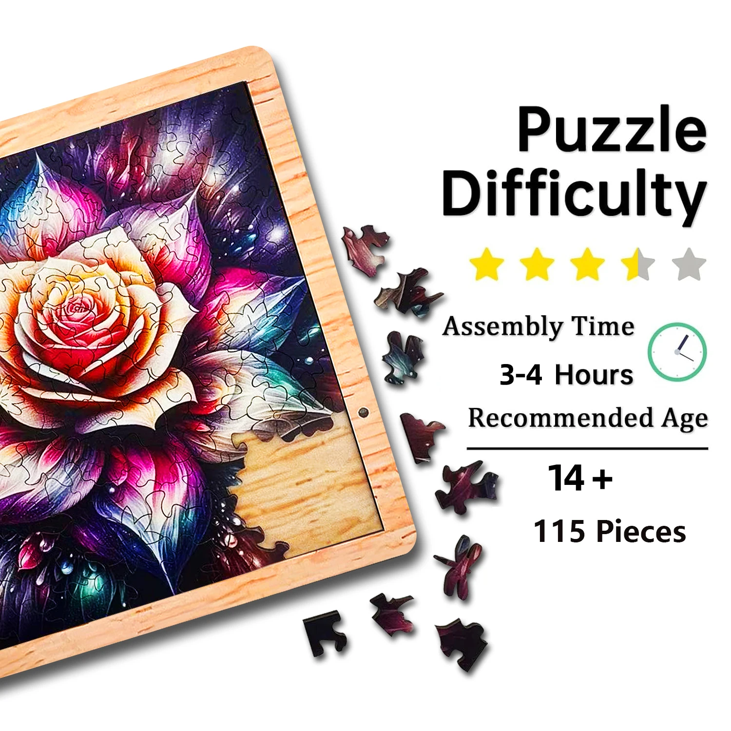 Colorful Flower Wooden Puzzle Art, Difficult Jigsaw Puzzle with Wooden Frame, Unique Irregular Shape Puzzle Game for Adults