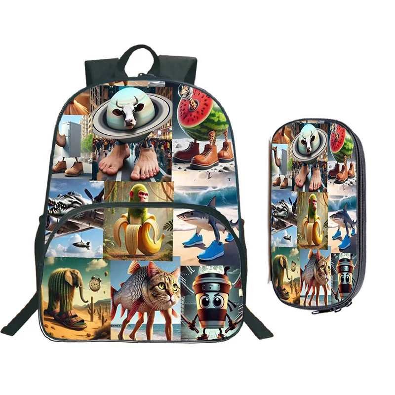 

2pcs Italian Brainrot Backpacks Pencial Case Teen Large-capacity Backpack Child Casual Schoolbag Anime Ballerina Cappuccina Bags