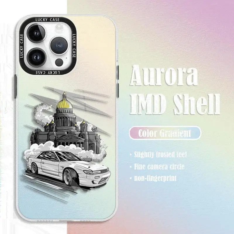 Japanese JDM Drift Car Red Sun for Apple iPhone 13 15 Pro Max 14 13 Pro 11 12 7 8 X XS MAX XR 14 Plus Laser Gradient phone case