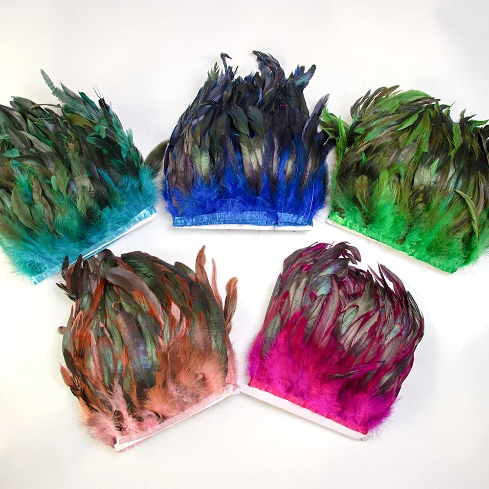 

Dyed Natural Chicken Feathers Trims for Handicrafts Clothing Wedding Party Decoration 4-6inches Rooster Feather Trim Fringes