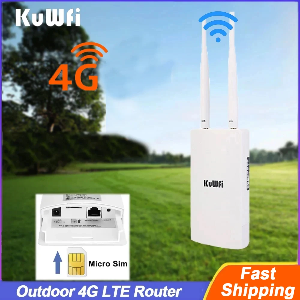 KuWFi Outdoor CAT4 4G LTE Router 300Mbps 2.4G Wireless Wi-fi Router External Antenna with SIM Card Slot 48V POE for Wifi Camera