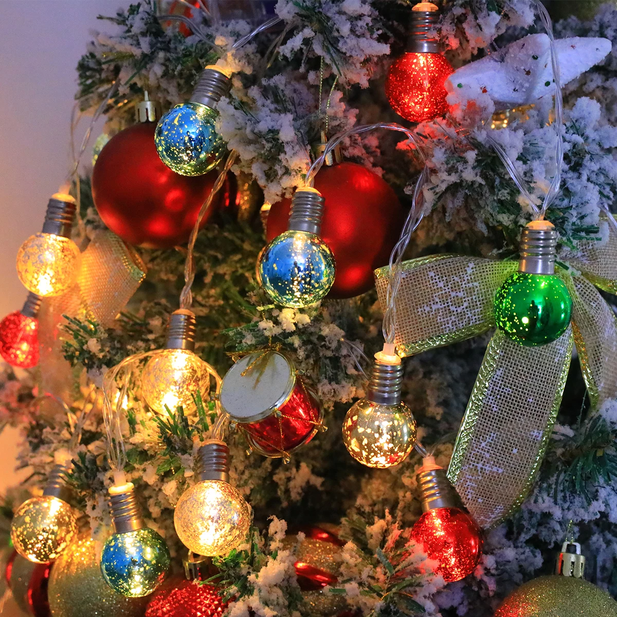 أضواء كرة عيد الميلاد LED مستديرة ملونة لطيفة - 20/10 مصباح LED، تعمل بالبطارية، لتزيين الحفلات الداخلية/شجرة عيد الميلاد/المنزل