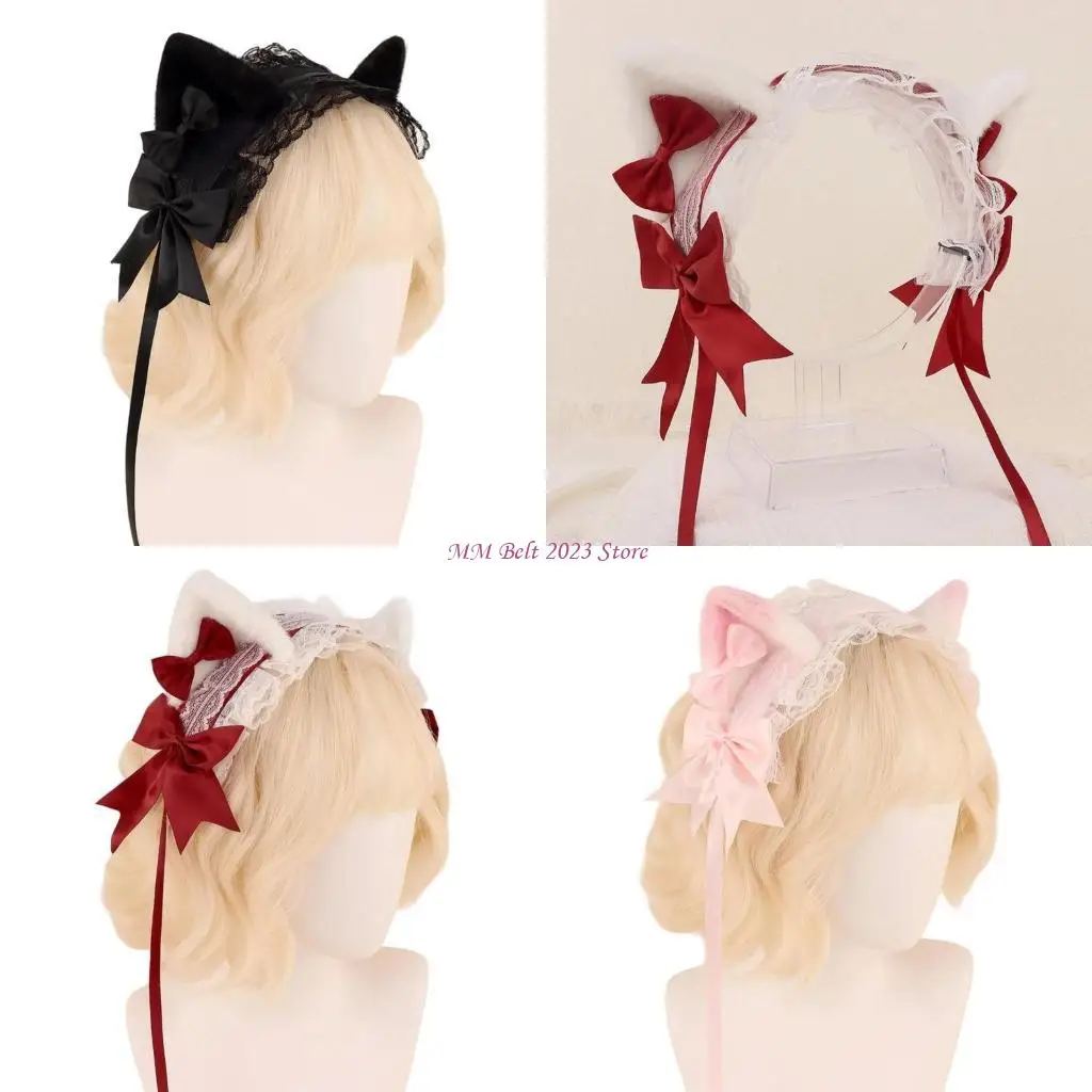 49me-子猫ヘッドバンドコスプレ弓子猫耳ヘアバンド白帽子メイクコスプレヘアバンド誕生日パーティー
